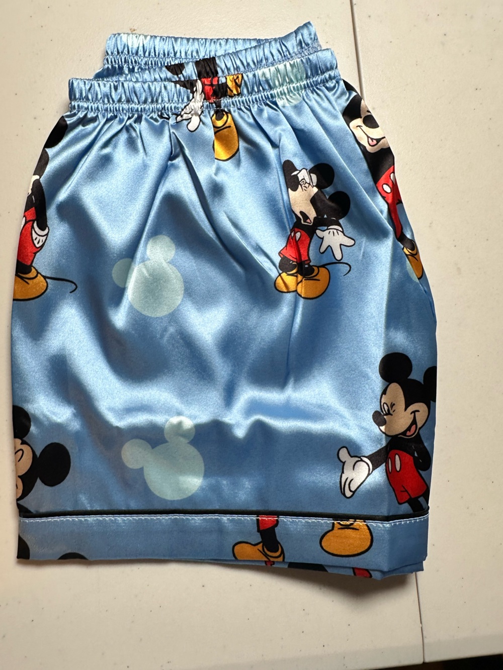 NWT Women’s 2 Piece Pajama Set Blue Satin Micky Mouse Button Top & Shorts - Smal - Picture 5 of 10
